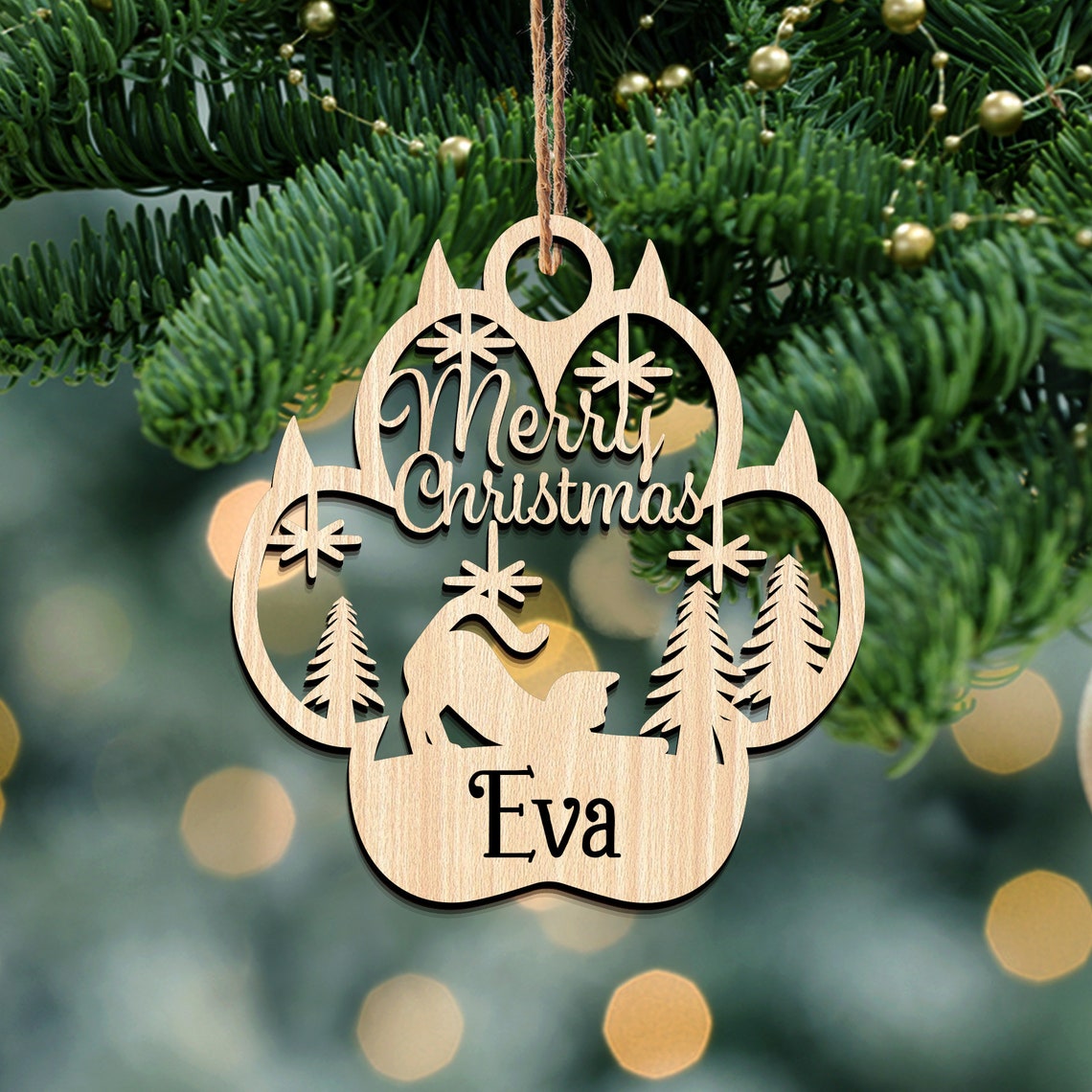 Personalised Wooden Cat Paw Christmas Ornament - handmade Ornament