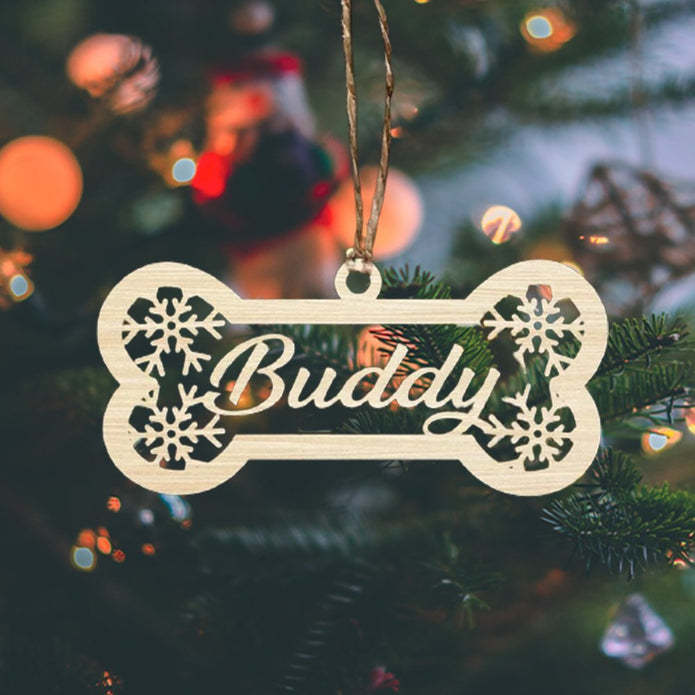 Personalised Wooden Dog Bone Christmas Ornament - handmade Ornament