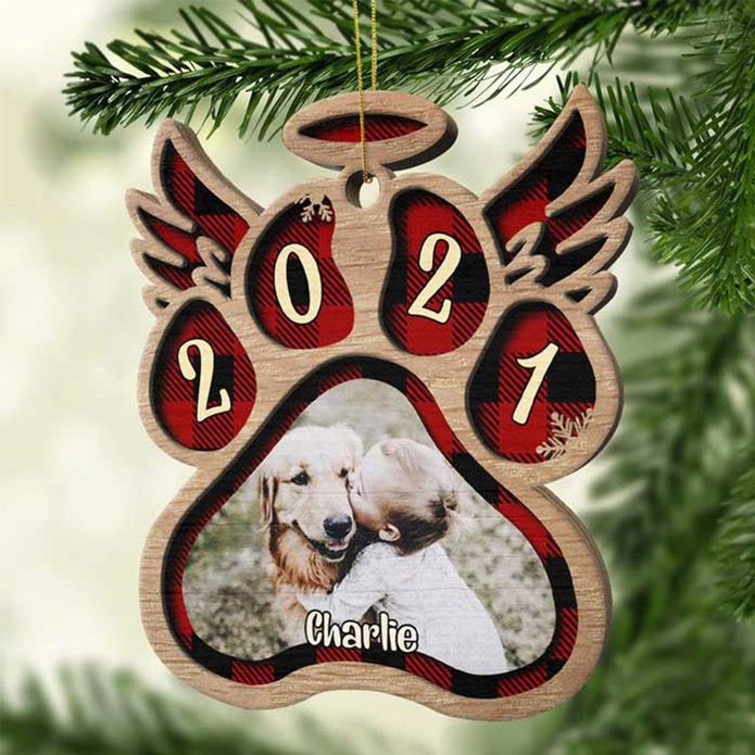 Personalised Angel Wings Pet Paw Wooden Christmas Ornament - handmade Ornament