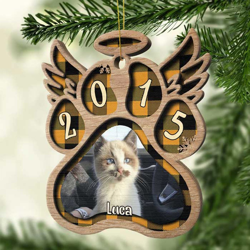 Personalised Angel Wings Pet Paw Wooden Christmas Ornament - handmade Ornament