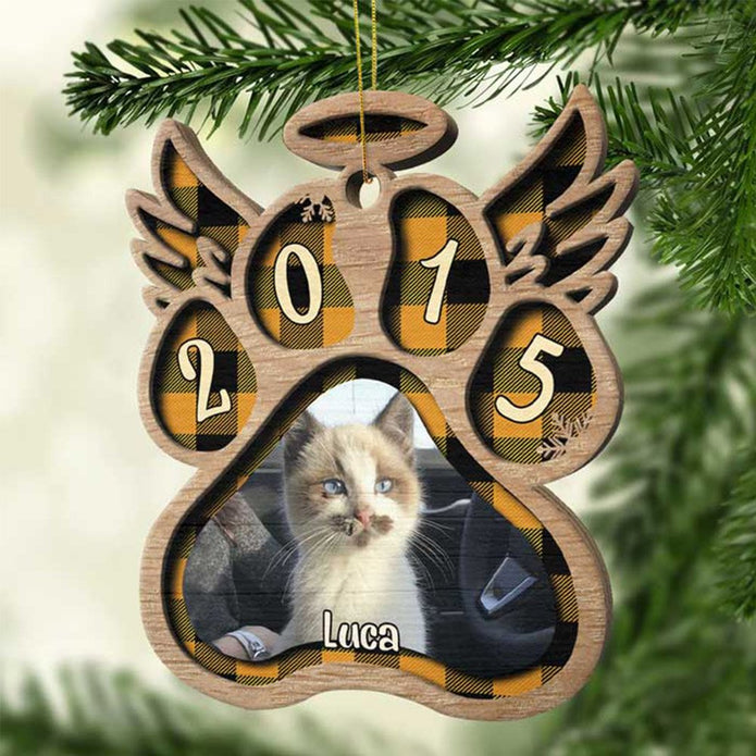 Personalised Angel Wings Pet Paw Wooden Christmas Ornament - handmade Ornament