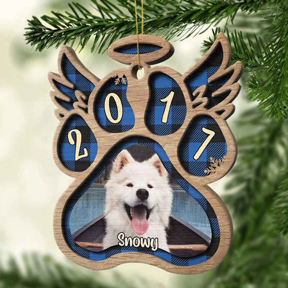 Personalised Angel Wings Pet Paw Wooden Christmas Ornament - handmade Ornament