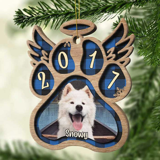Personalised Angel Wings Pet Paw Wooden Christmas Ornament - handmade Ornament