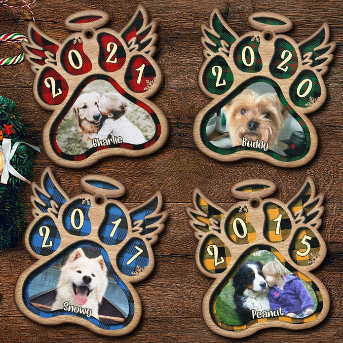 Personalised Angel Wings Pet Paw Wooden Christmas Ornament - handmade Ornament