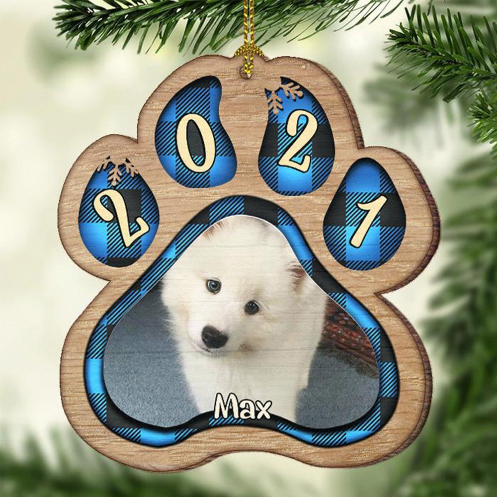 Personalised Dog Paw Wooden Christmas Ornament - handmade Ornament