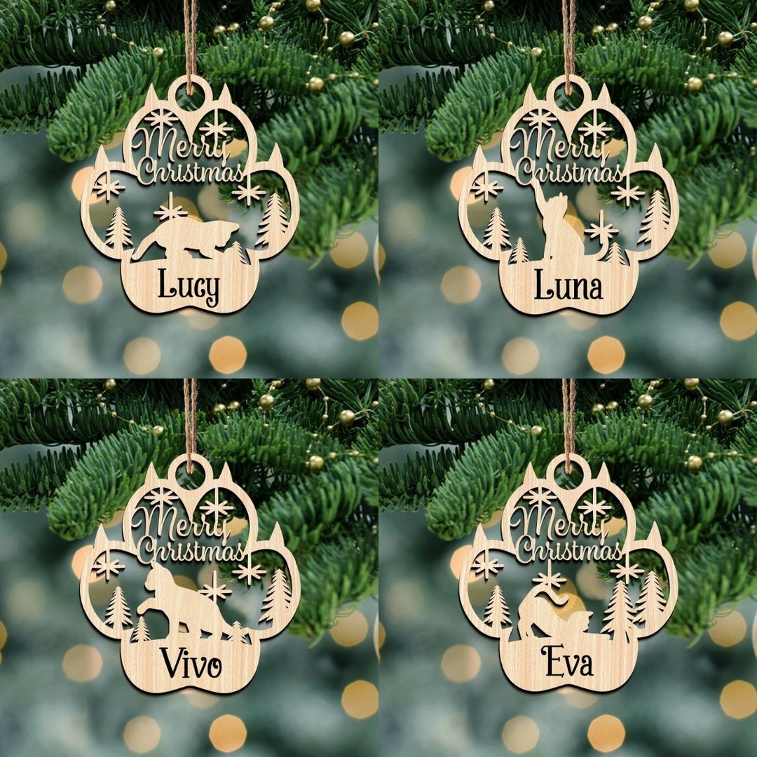 Personalised Wooden Cat Paw Christmas Ornament - handmade Ornament
