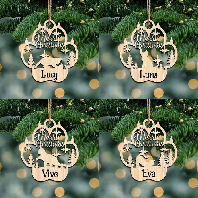 Personalised Wooden Cat Paw Christmas Ornament - handmade Ornament