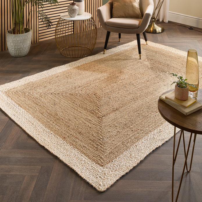 Origins Jute Border Natural White - handmade