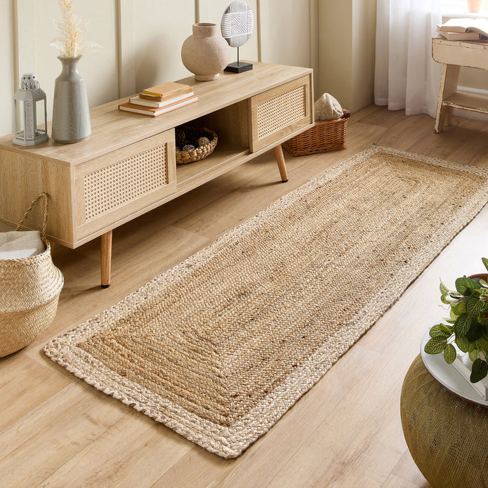 Origins Jute Border Natural White - handmade