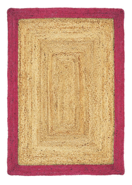 Origins Jute Border Rug Handmade Braid Stitched 80x150 cm / Raspberry / 100% Jute RUGS_and_MORE 5026134549142