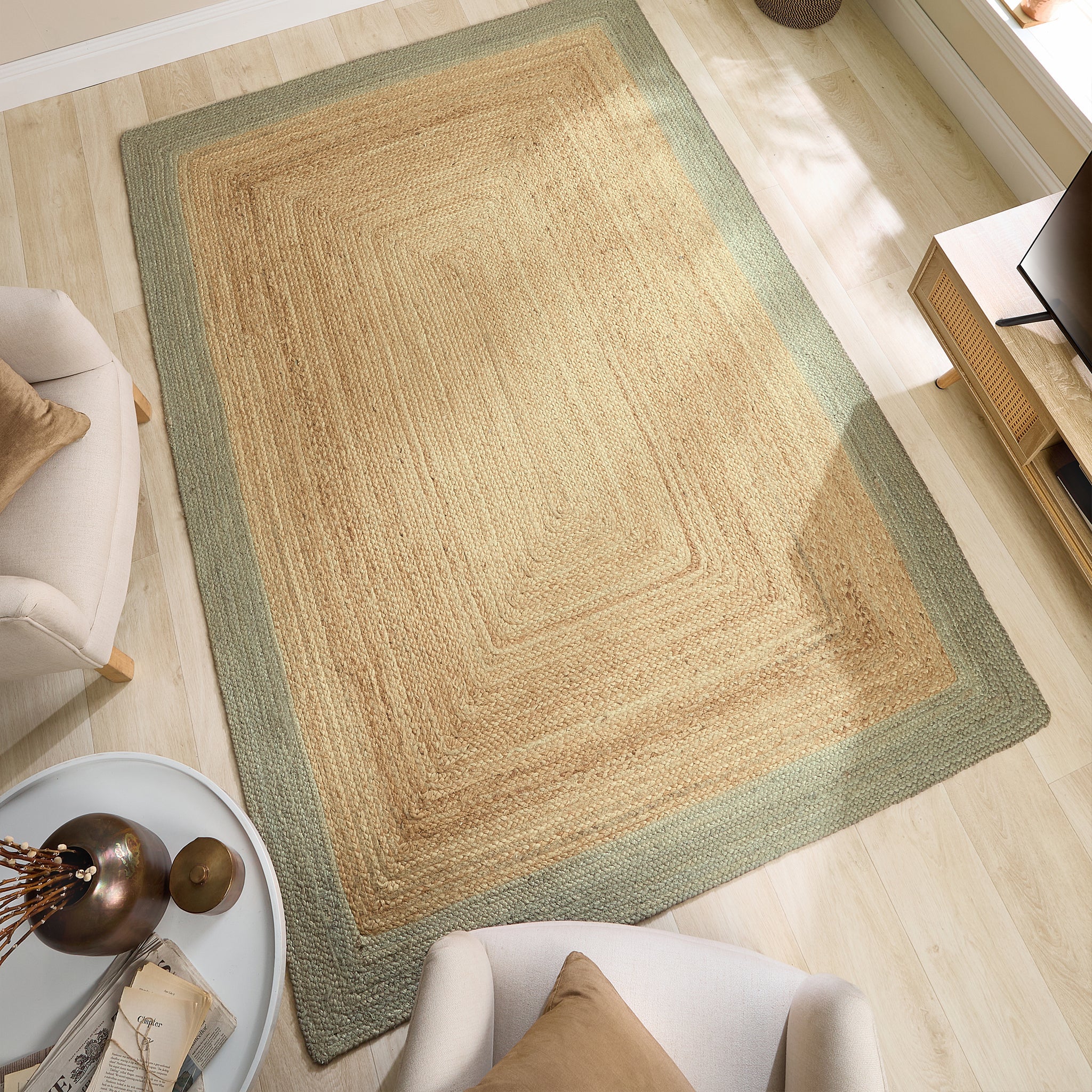 Origins Jute Border Sage Green - handmade