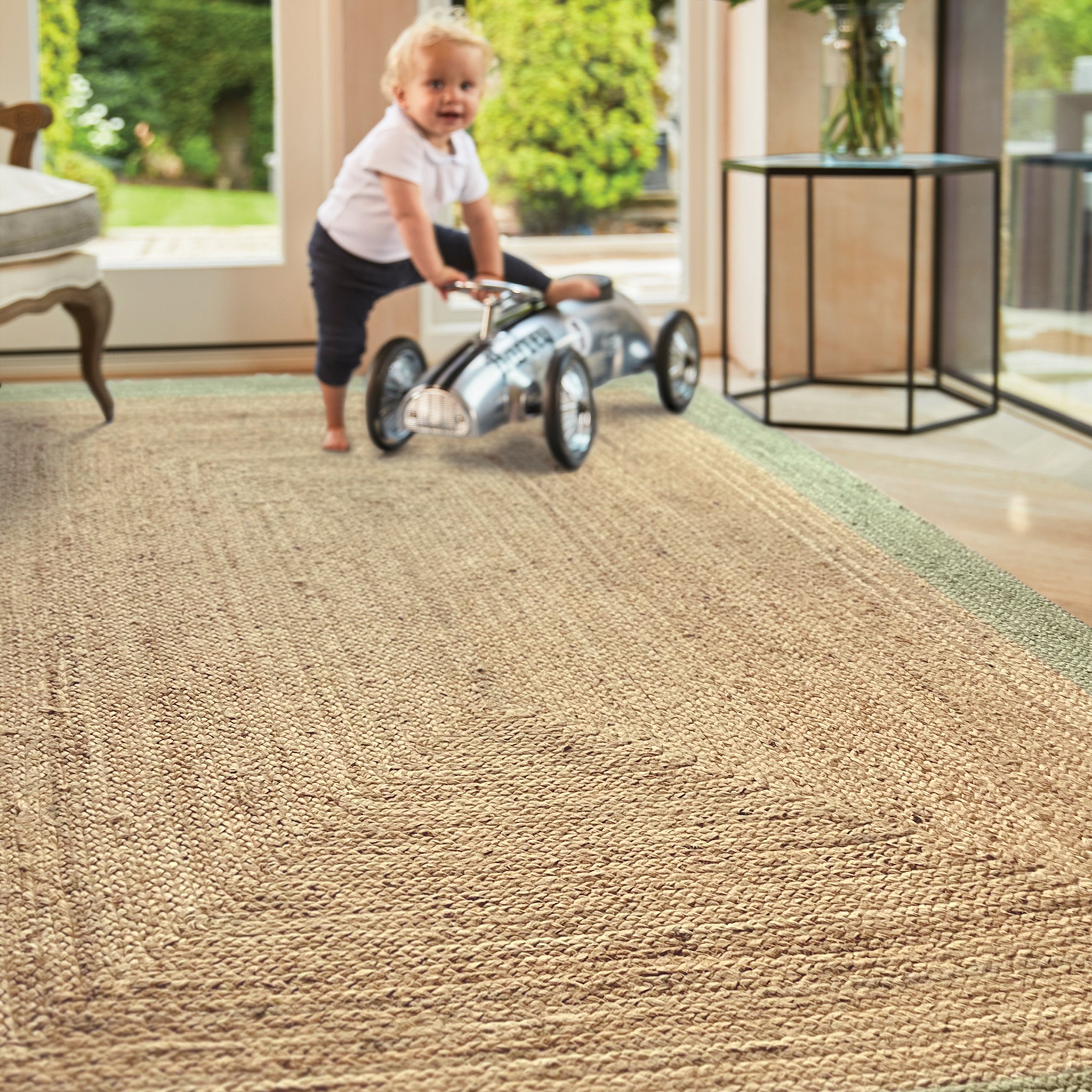 Origins Jute Border Sage Green - handmade