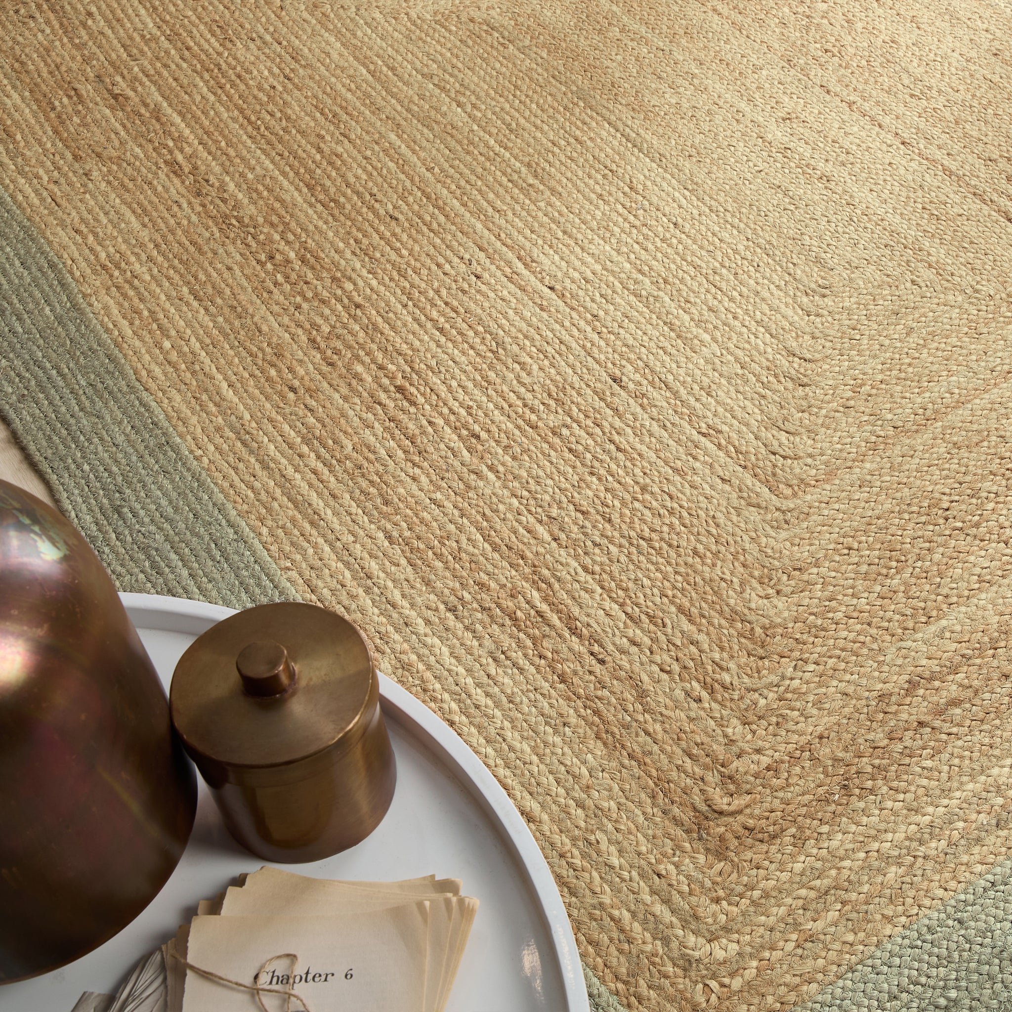 Origins Jute Border Sage Green - handmade