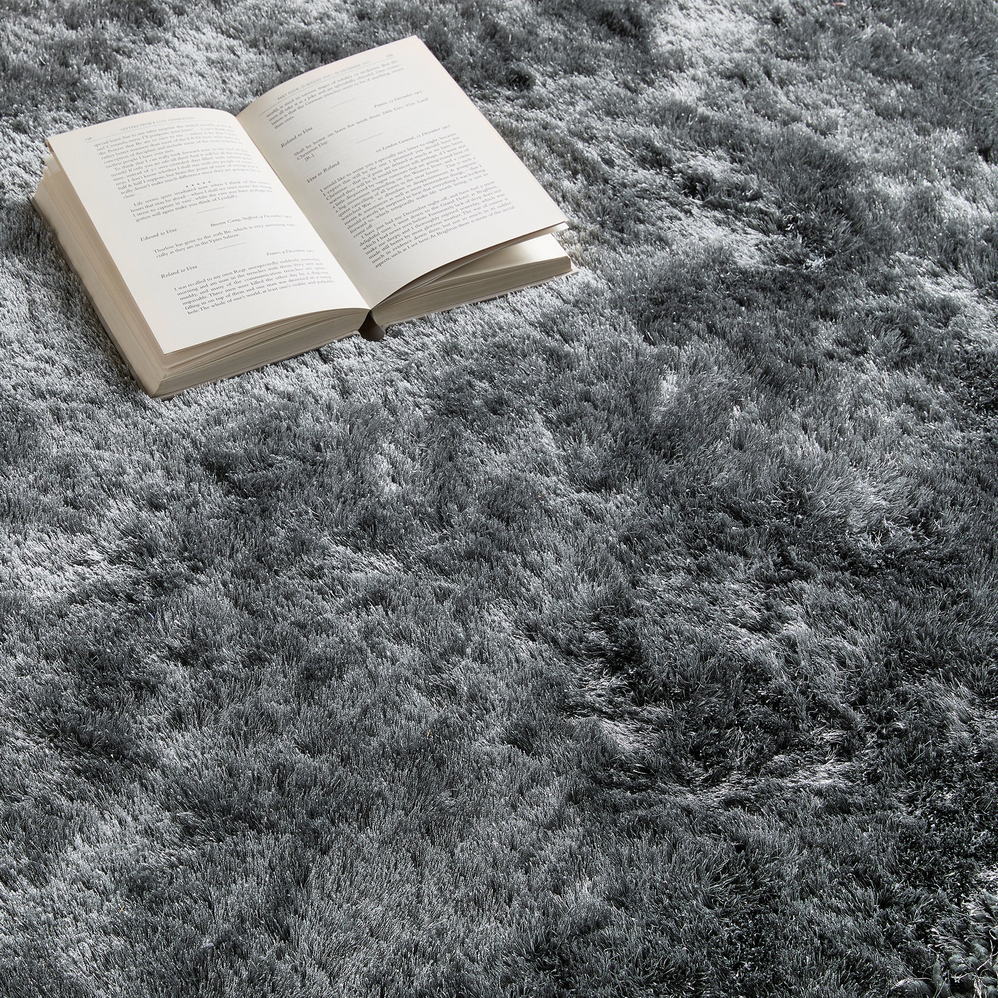 Origins Shimmer Shaggy Border Charcoal - handmade