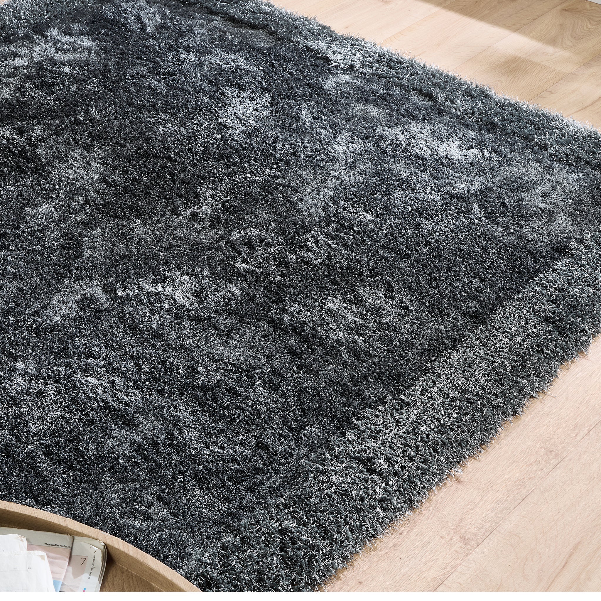 Origins Shimmer Shaggy Border Charcoal - handmade