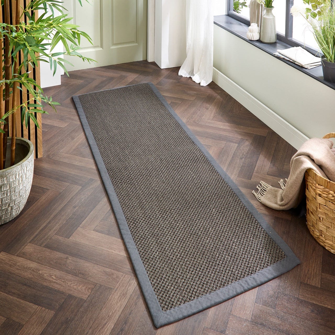 Origins Sisal Rug Woven & Latex Backed 67x200 cm / Dark Grey/Grey Border / 100% SISAL WITH LATEX BACKING RUGS_and_MORE 5026134609051
