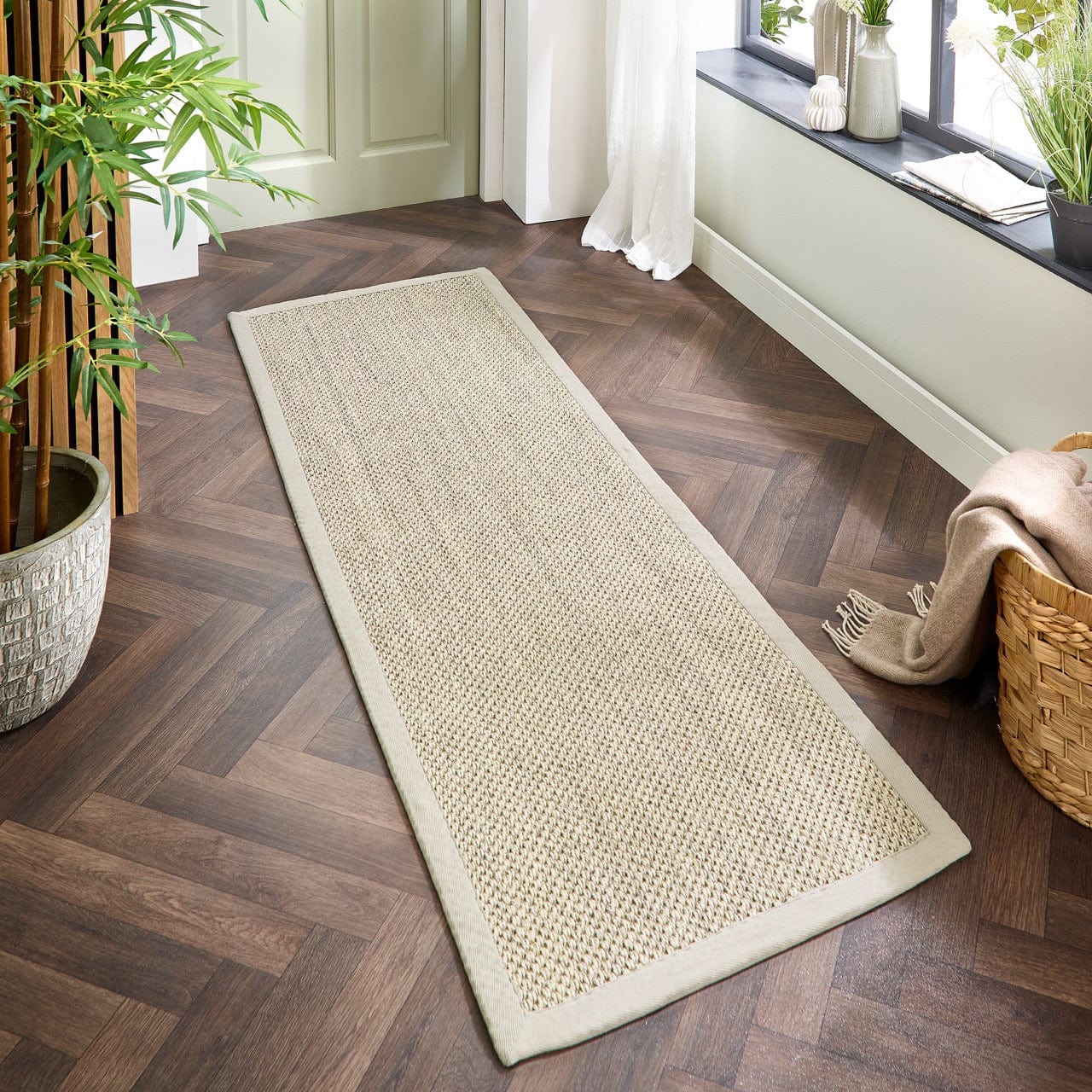 Origins Sisal Rug Woven & Latex Backed 67x200 cm / Light Beige/Sand Border / 100% SISAL WITH LATEX BACKING RUGS_and_MORE 5026134609099