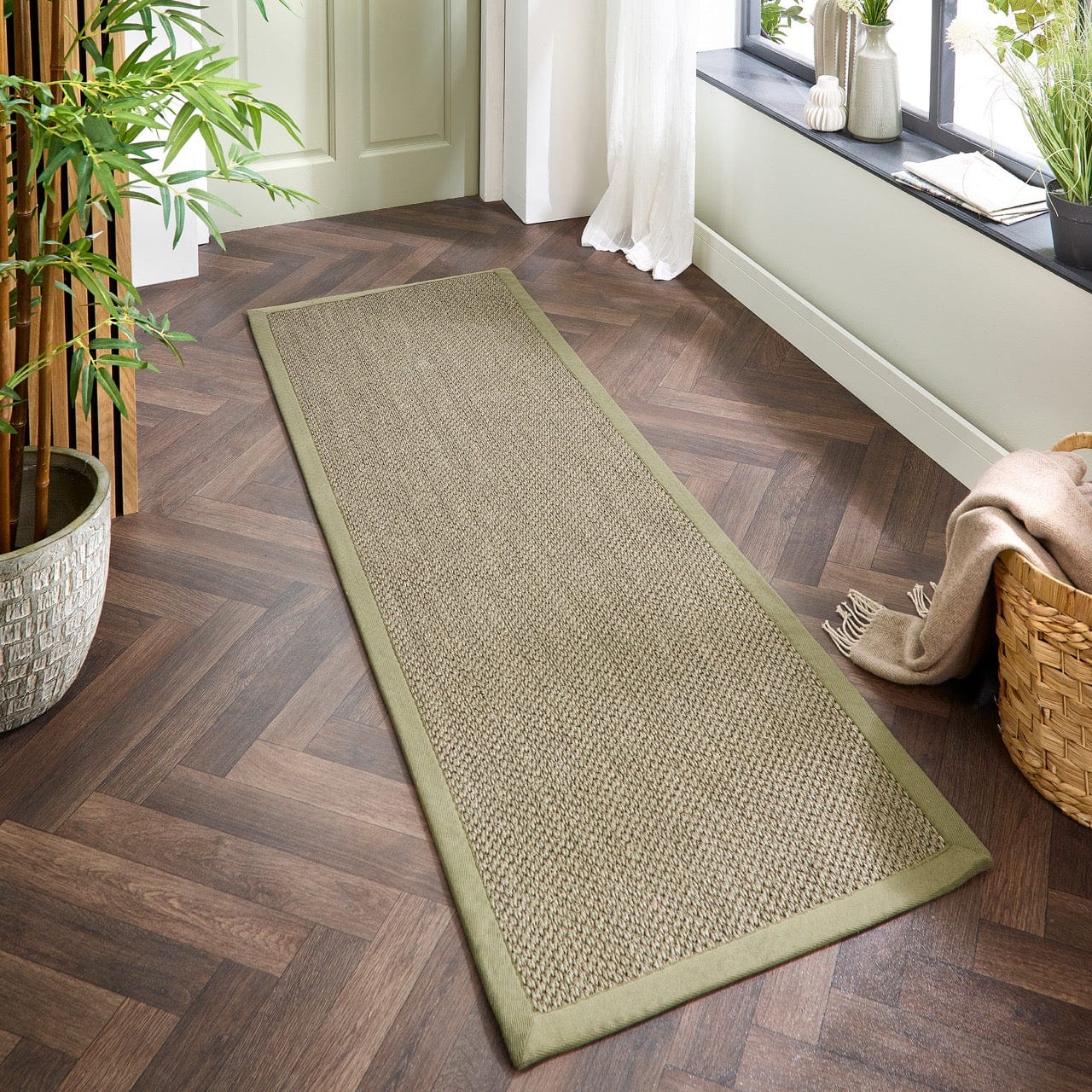 Origins Sisal Rug Woven & Latex Backed 67x200 cm / Sage Green/Sage Green Border / 100% SISAL WITH LATEX BACKING RUGS_and_MORE 5026134609174
