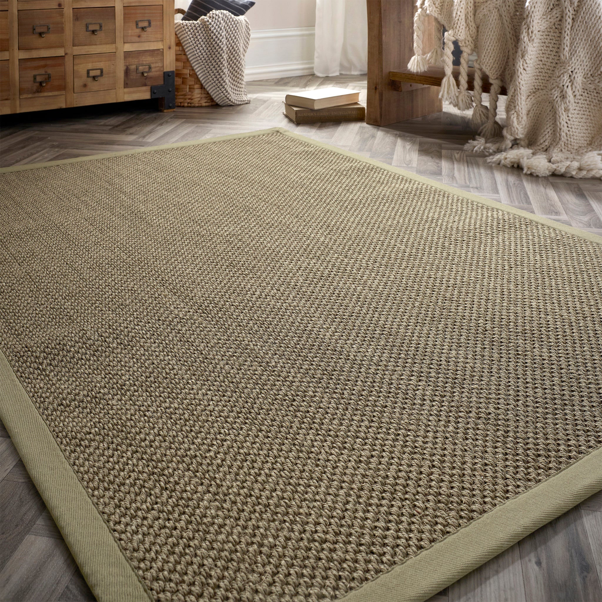 Origins Sisal Sage Green with Sage Green Border - handmade