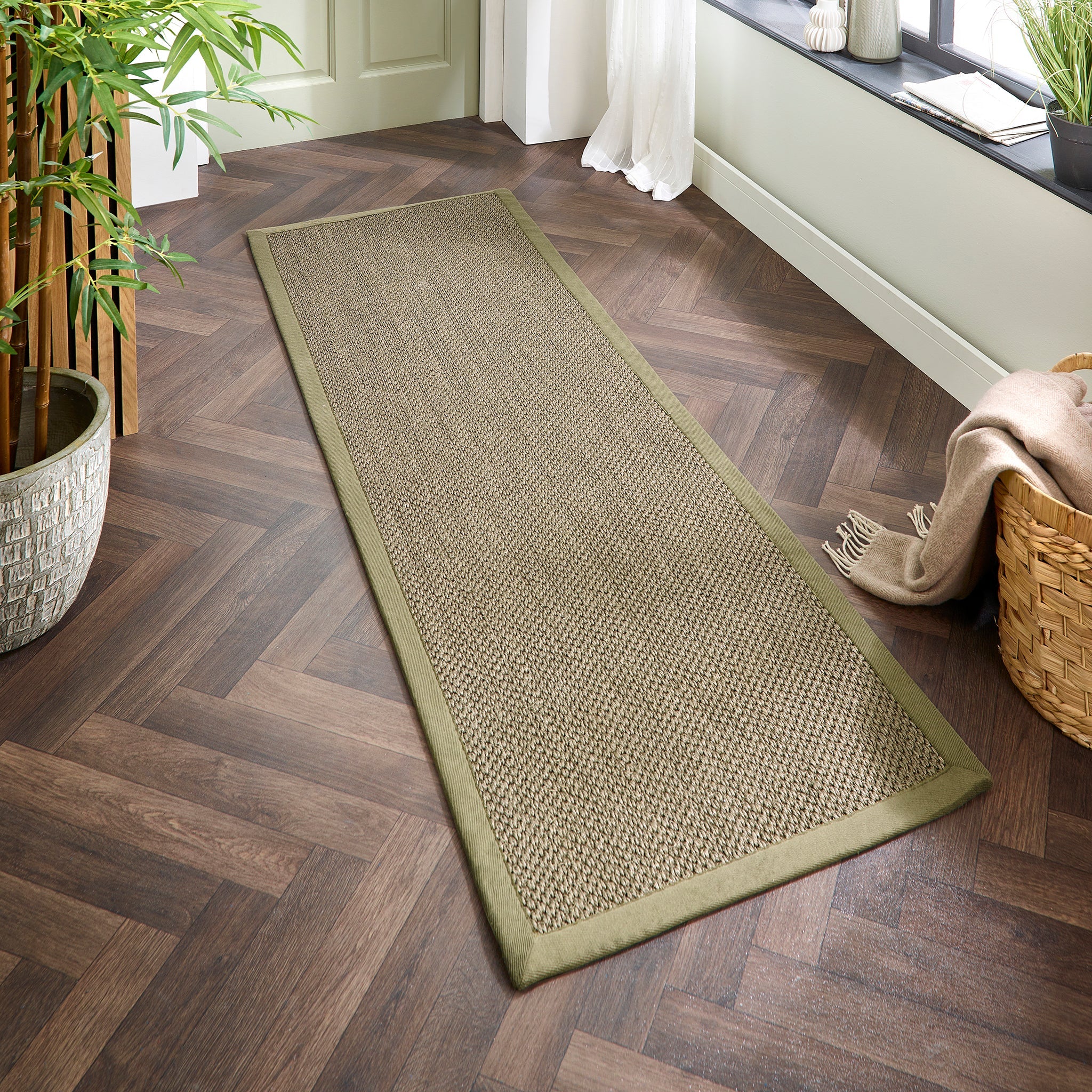 Origins Sisal Sage Green with Sage Green Border - handmade