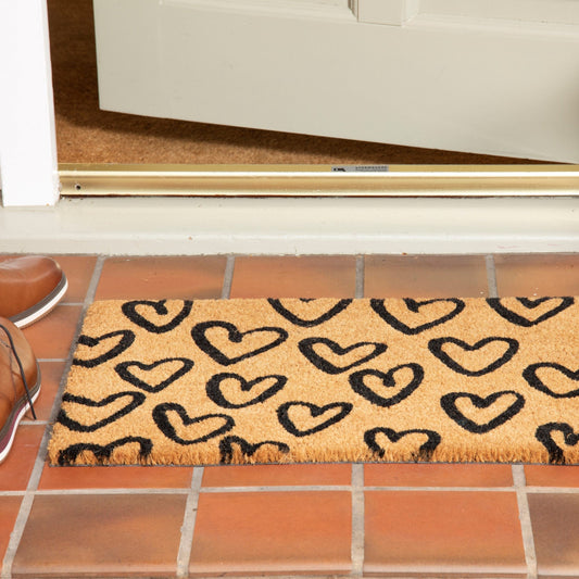 PVC backed Coir Doormat Heart Design 40x60cm Doormat RUGS_and_MORE CAP4060BKHN1