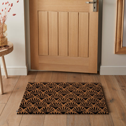 Rugs & More Premium Coir Doormat Scalloped Deco Print Design 45x75cm - Robust Coir Door Mat, Crafted from Durable Coir Coconut Fibres, Non-Slip PVC Backing 45x75 cm / Natural/Black / Coir RUGS_and_MORE CAC4575BKSL1